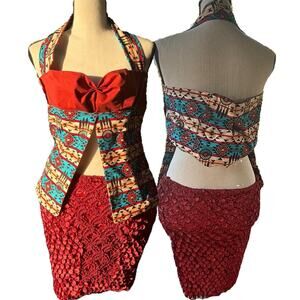 Textured red popcorn mini skirt